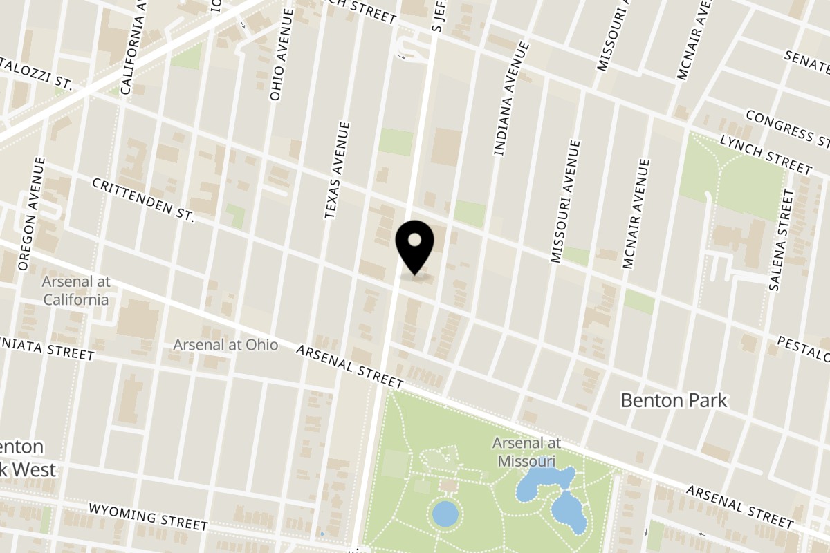 Map showing the location of Milque Toast on 2924 S Jefferson Ave in St. Louis